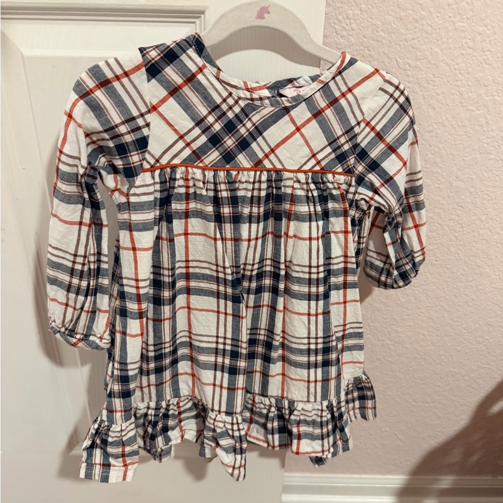 Ruffle Butts Navy and Orange Plaid Ruffle Dress